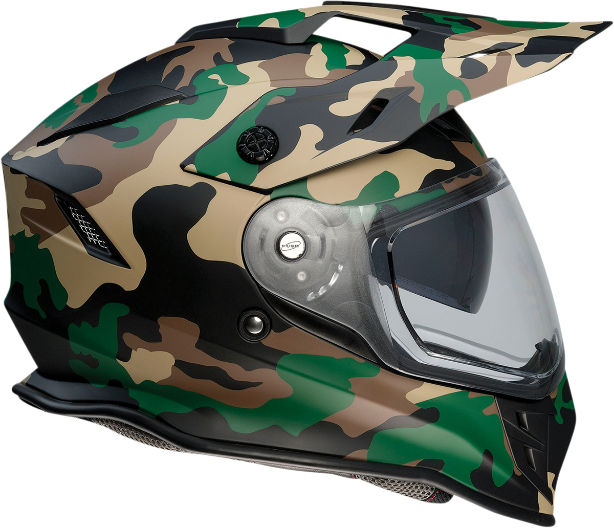 Z1R Range helmet in woodland camo, large size, featuring a secure fit and durable design for outdoor riding protection.