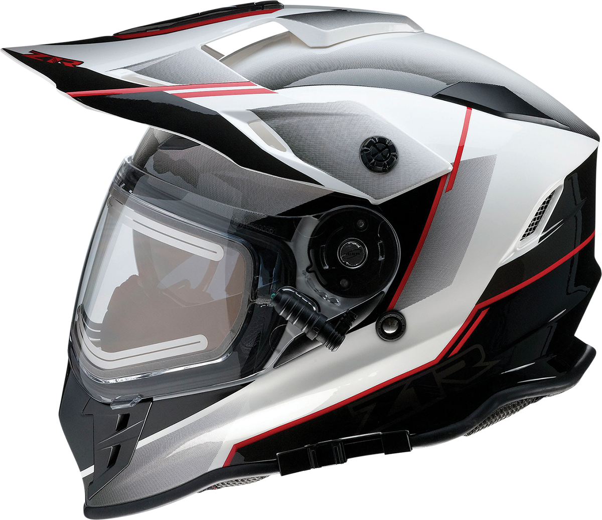 Z1R Range Snow Helmet Bladestorm Electric Dual Pane in black, red, and white with XS size, featuring a sleek snow helmet design.