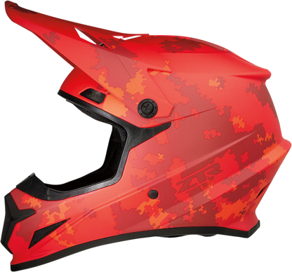 Z1R Rise helmet in digi camo red with 2XL size, featuring enhanced ventilation and a removable liner, shown from the front angle.