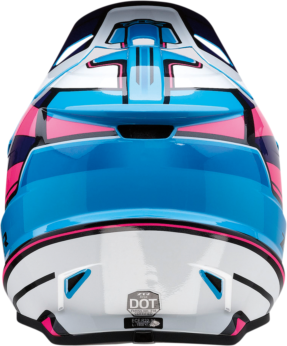 Z1R Rise motorcycle helmet in pink and blue with 4XL size, featuring a sleek design and ventilation system.