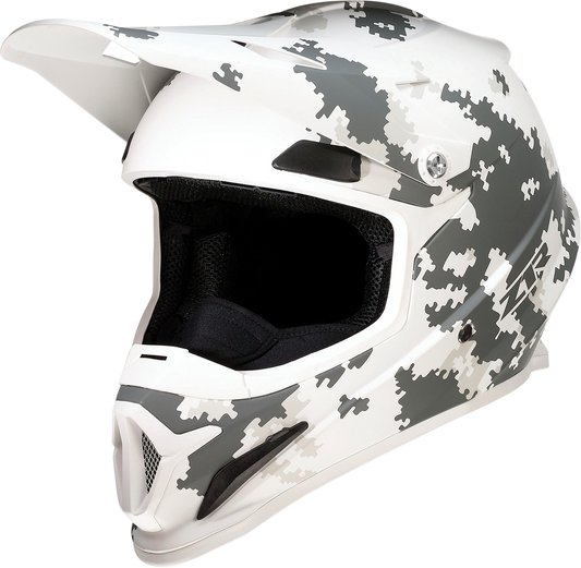 Z1R Rise Snow Helmet in Digi Camo White/Gray with injection-molded polycarbonate shell and ventilation system, size XS