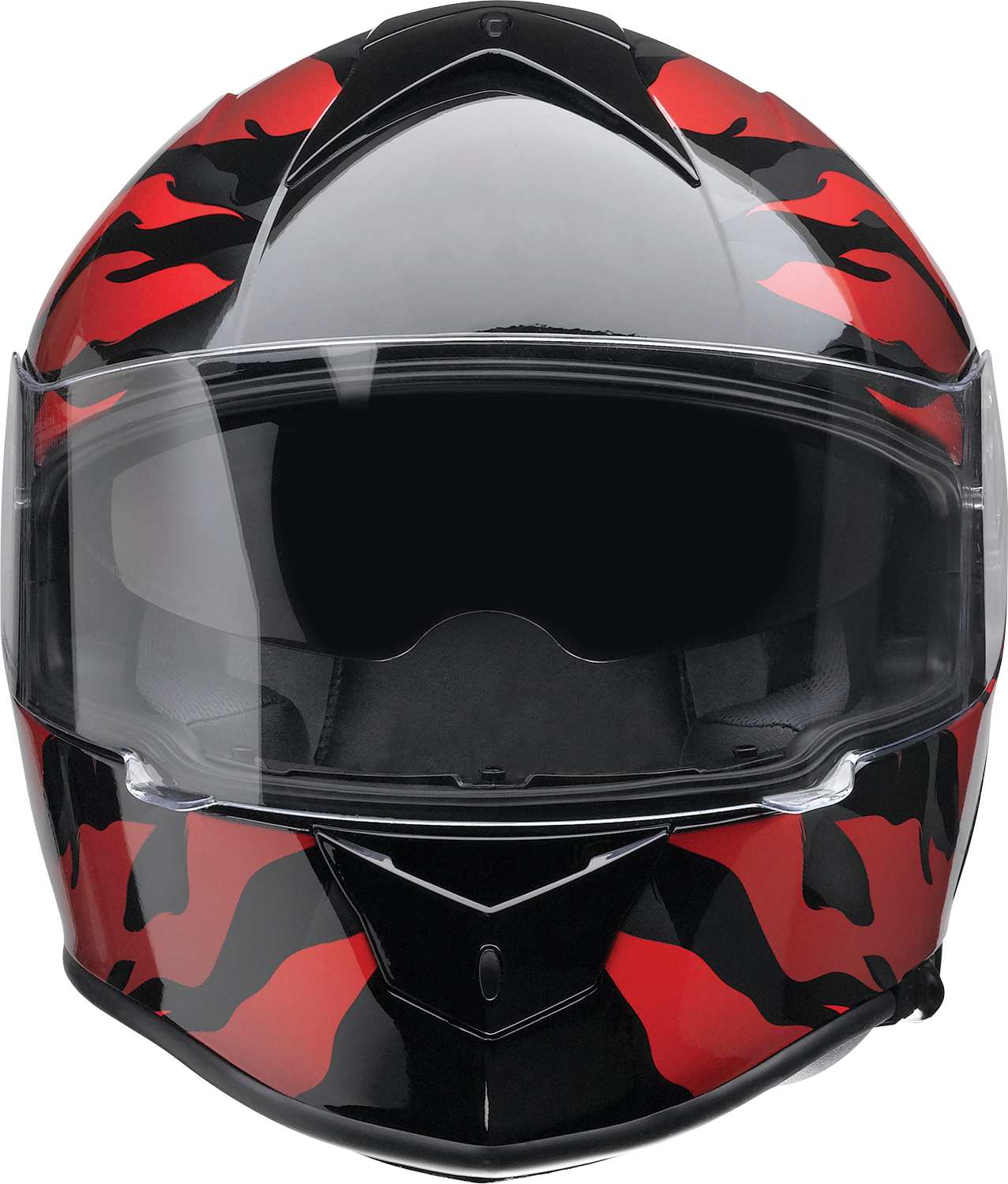 Z1R Warrant Panthera helmet in black and red with injection-molded polycarbonate shell and drop-down sun visor, small size.