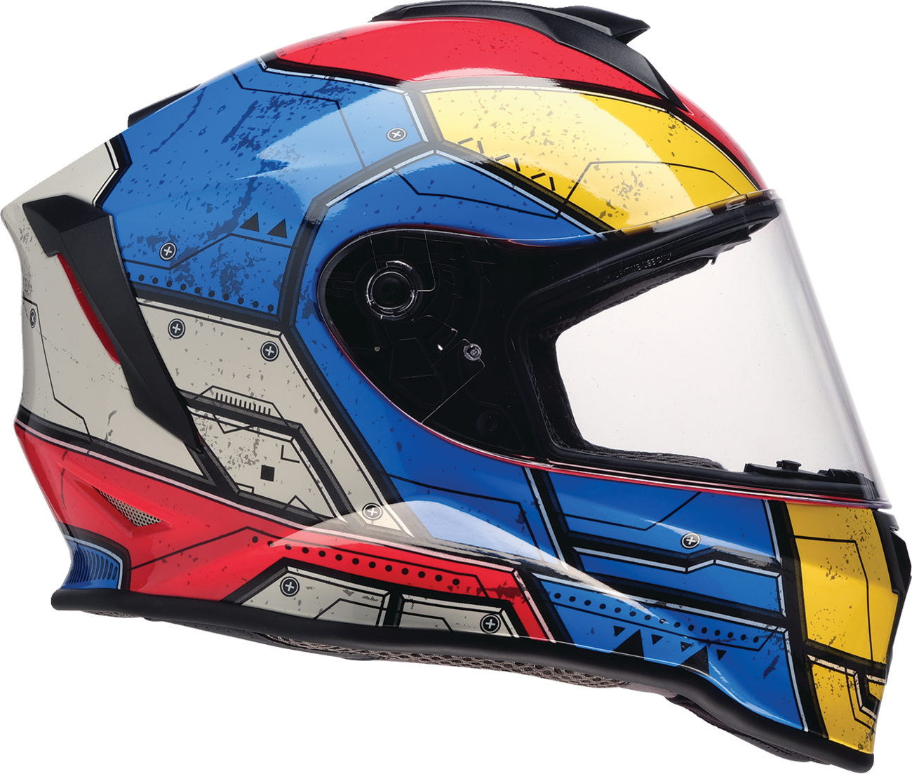Z1R Youth Warrant 2.0 helmet in Sentinel Blue and Yellow, large size, featuring a sleek design and secure strap.
