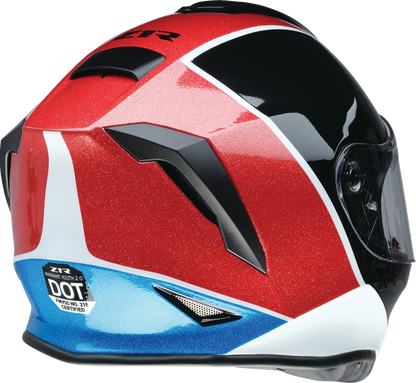 Z1R Youth Warrant 2.0 Snow Helmet in Fresh Pow Red, White, Blue, medium size with adjustable straps and ventilation openings.