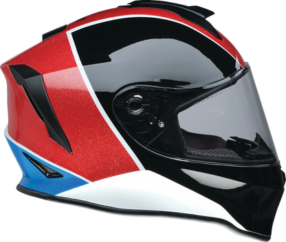 Z1R Youth Warrant 2.0 Snow Helmet in Fresh Pow Red, White, and Blue, medium size with adjustable straps and ventilation.