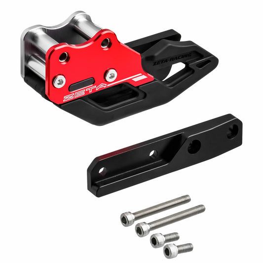 ZETA 3D Chain Guide for Honda CRF125F in red finish, part ZE82-1062, showing detailed mounting and design features.