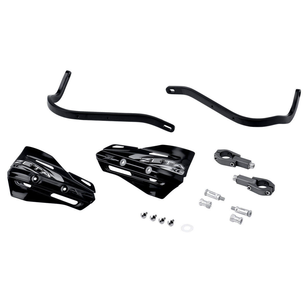 ZETA Armor XC Handguard Kit for 28.6mm handlebars in black, featuring protective guards and mounting hardware for mountain bikes.