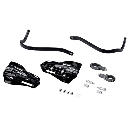 ZETA Armor XC Handguard Kit for 28.6mm handlebars in black, featuring protective guards and mounting hardware for mountain bikes.