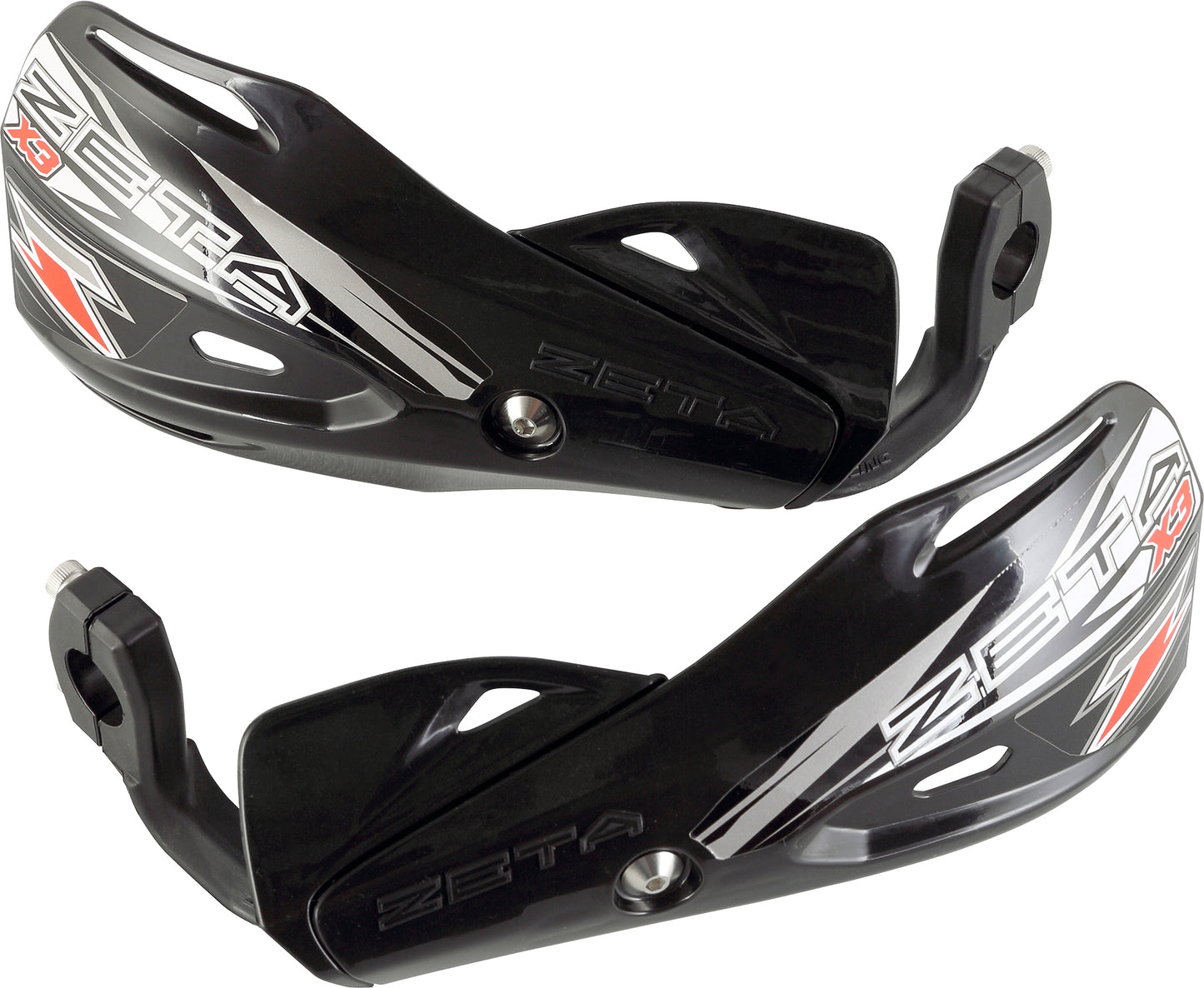 ZETA Impact X3 Black Handguard for motorcycles, part number ZE74-4101, shown in image with mounting hardware and sleek black finish.
