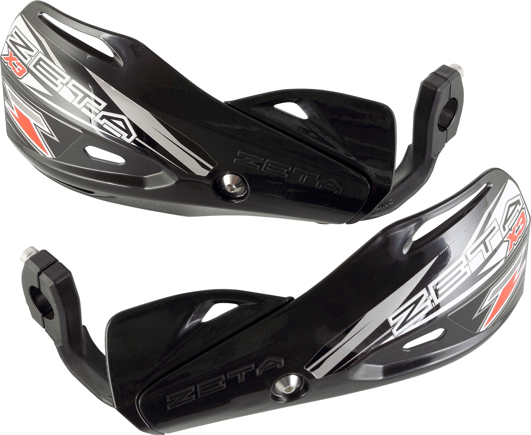 ZETA Impact X3 Black Handguard for motorcycles, part number ZE74-4101, shown in image with mounting hardware and sleek black finish.