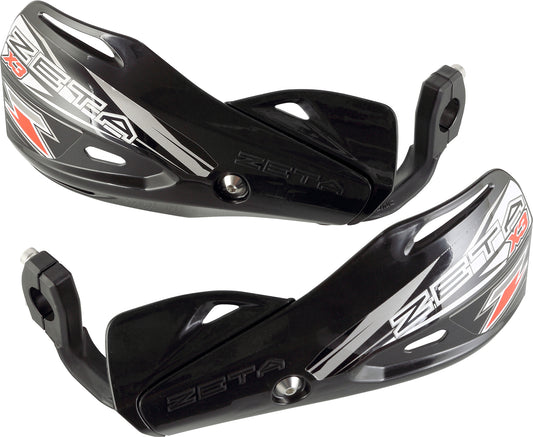 ZETA Impact X3 Black Handguard for motorcycles, part number ZE74-4101, shown in image with mounting hardware and sleek black finish.