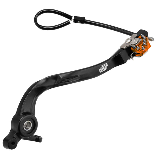 ZETA Trigger Brake Pedal for KTM Orange motorcycle, showing durable metal construction and orange accents, part number ZE90-7443.