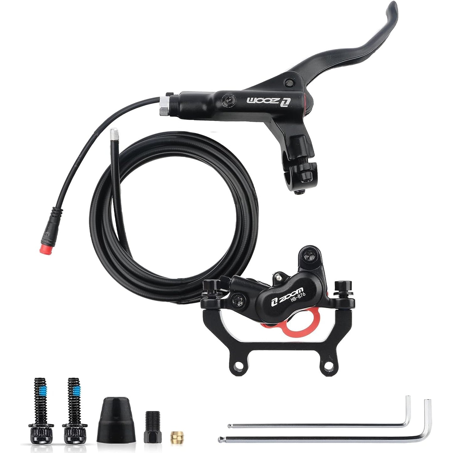 Hycline ZOOM HB-875E/876E right rear hydraulic disc brake for bikes, showing the hydraulic brake caliper and disc rotor.