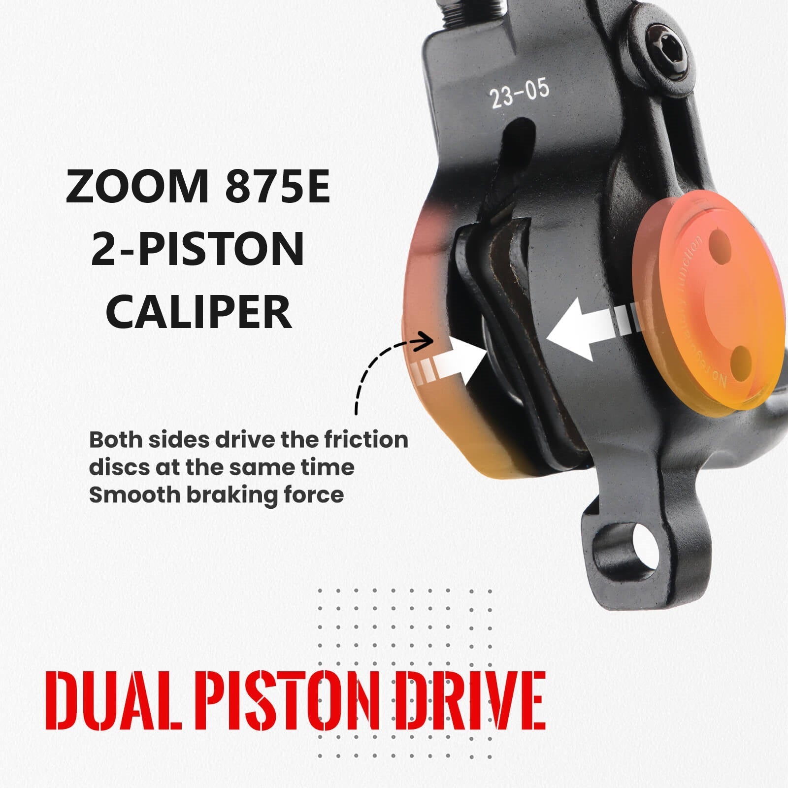 Hycline ZOOM HB-875E/876E right rear hydraulic disc brake with pistons and brake caliper for bike braking system.