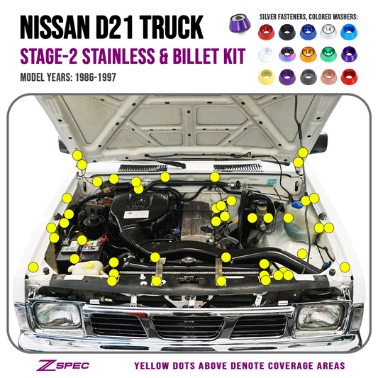 ZSPEC Stage-2 Engine Bay Fastener Kit for Nissan Hardbody D21 Pickup Truck, Stainless & Billet - Howling Moto