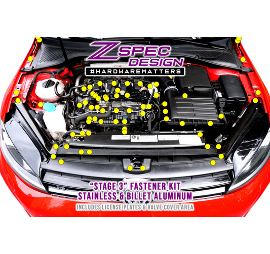 ZSPEC Stage-3 Dress Up Bolts® Fastener Kit for '15+ VW Golf R MK7, Stainless & Billet - Howling Moto