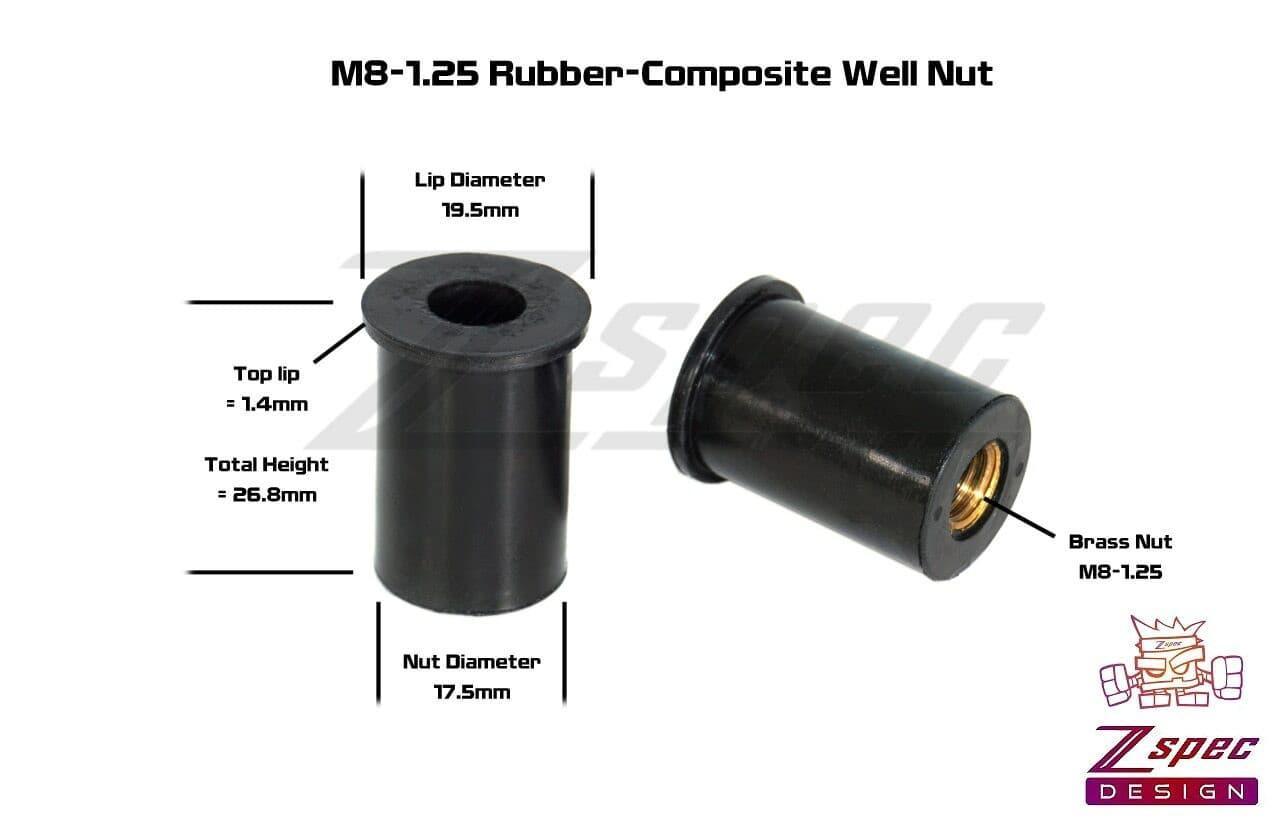 ZSPEC M8 Rubber Well Nuts for SUV/Truck Body Elements & Over-Fender Flares, 10-Pack - Howling Moto