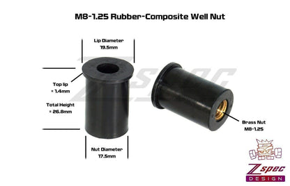 ZSPEC M8 Rubber Well Nuts for SUV/Truck Body Elements & Over-Fender Flares, 10-Pack - Howling Moto