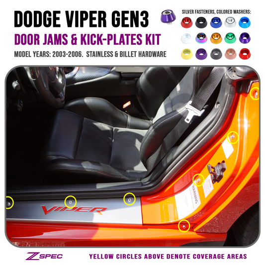 ZSPEC Door Jams and Kick Plates Fastener Kit for '03-06 Dodge Viper, Stainless & Billet - Howling Moto