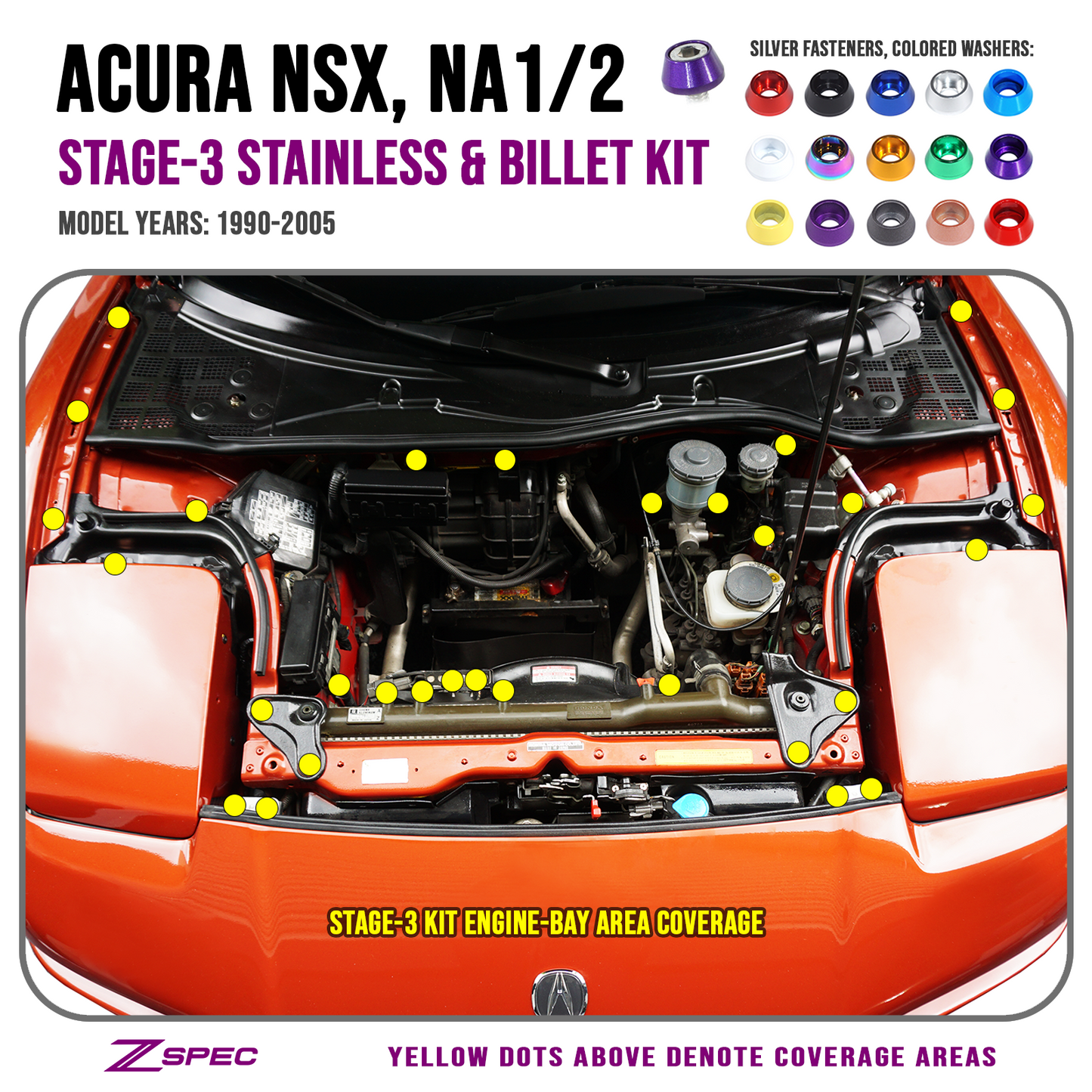 ZSPEC Stage-3 Dress Up Bolts® Fastener Kit for '90-05 Acura NSX NA1/2, Stainless & Billet - Howling Moto