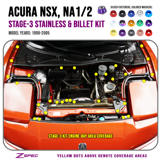 ZSPEC Stage-3 Dress Up Bolts® Fastener Kit for '90-05 Acura NSX NA1/2, Stainless & Billet - Howling Moto