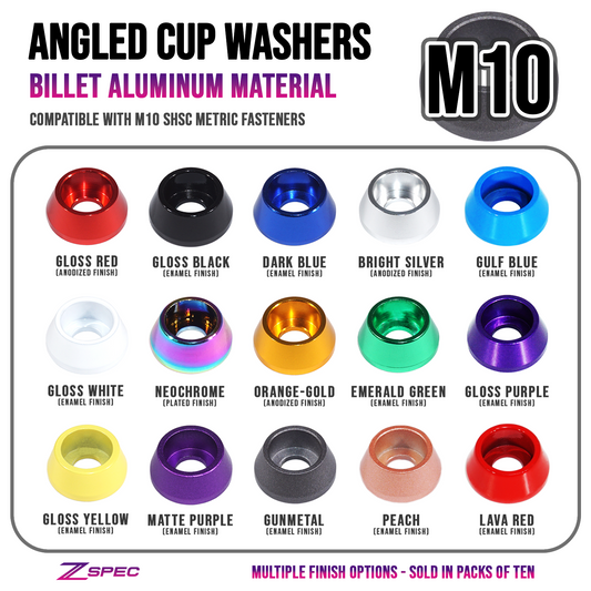 ZSPEC M10 Billet Angled Cup Finish Washers for SHSC Socket-Cap Fasteners, Billet, 10-Pack - Howling Moto