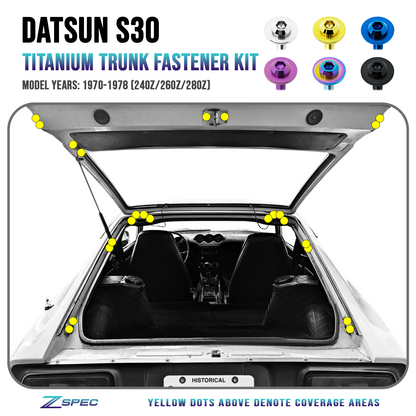 ZSPEC Dress Up Bolts® Fastener Kit, Trunk/Hatch-Area for Datsun 240/260/280z S30, Titanium - Howling Moto