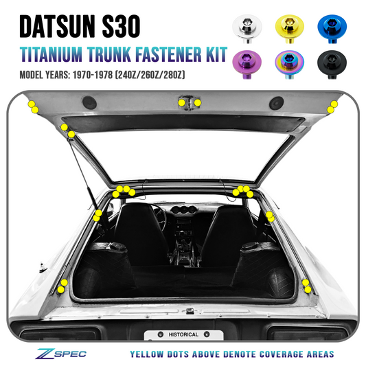 ZSPEC Dress Up Bolts® Fastener Kit, Trunk/Hatch-Area for Datsun 240/260/280z S30, Titanium - Howling Moto