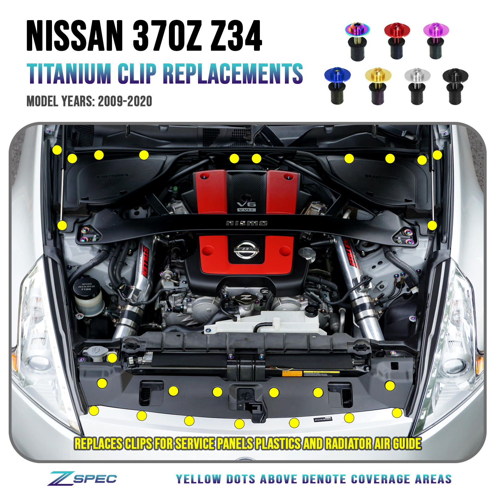 ZSPEC Plastic-Clips Replacement Kit for '09-20 Nissan 370z Z34, Grade-5 Titanium - Howling Moto
