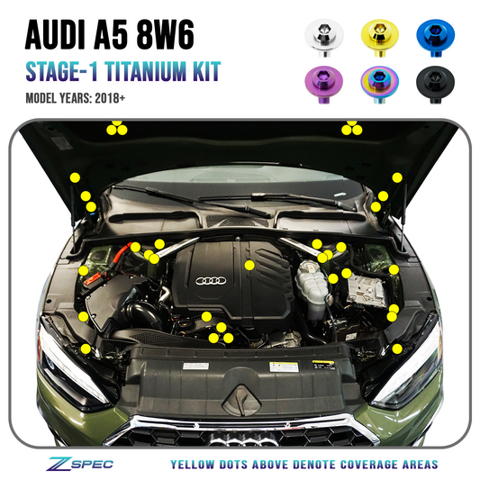 ZSPEC Stage-1 Dress Up Bolts® Fastener Kit for '18-23+ Audi A5 8W6 2.0L, Titanium - Howling Moto