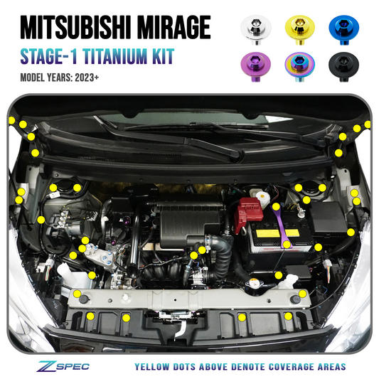 ZSPEC Stage-1 Dress Up Bolts® Fastener Kit for '23+ Mitsubishi Mirage, Titanium - Howling Moto