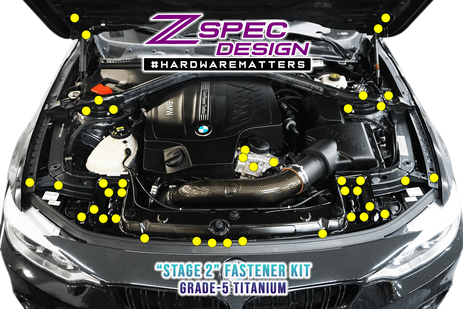 ZSPEC Stage-2 Dress Up Bolts® Fastener Kit for '14-19 BMW 435i F32 3.0T, Titanium - Howling Moto