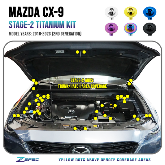 ZSPEC Stage-2 Dress Up Bolts® Fastener Kit for '16-23 Mazda CX-9, Titanium - Howling Moto
