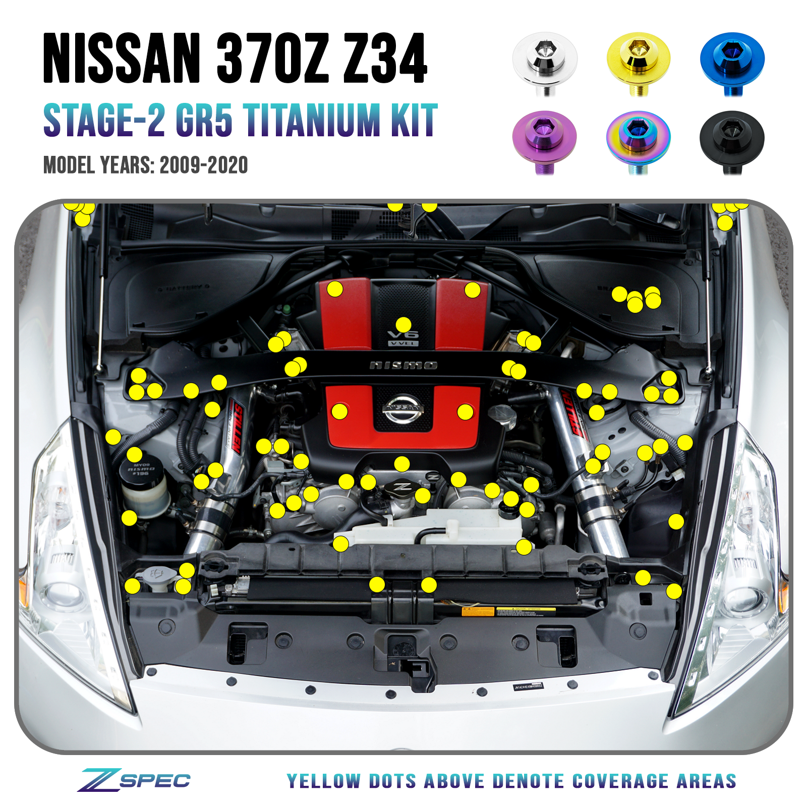 ZSPEC Stage-2 Dress Up Bolts® Hardware Kit, '09-20 Nissan 370z Z34, Titanium - Howling Moto