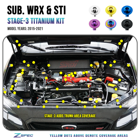 ZSPEC Stage-3 Dress Up Bolts® Fastener Kit for '15-21 Subaru WRX & STI, Grade-5 Titanium - Howling Moto