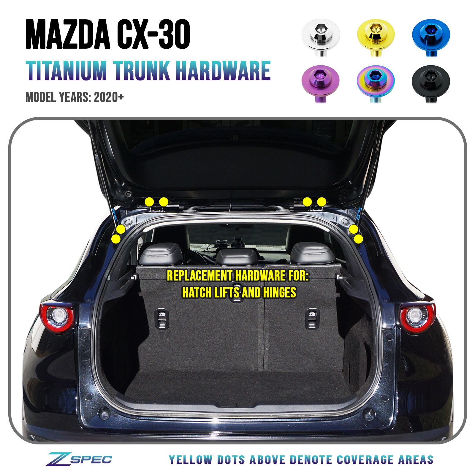 ZSPEC Trunk-Area Fastener Kit for the 2020+ Mazda CX-30, Titanium - Howling Moto