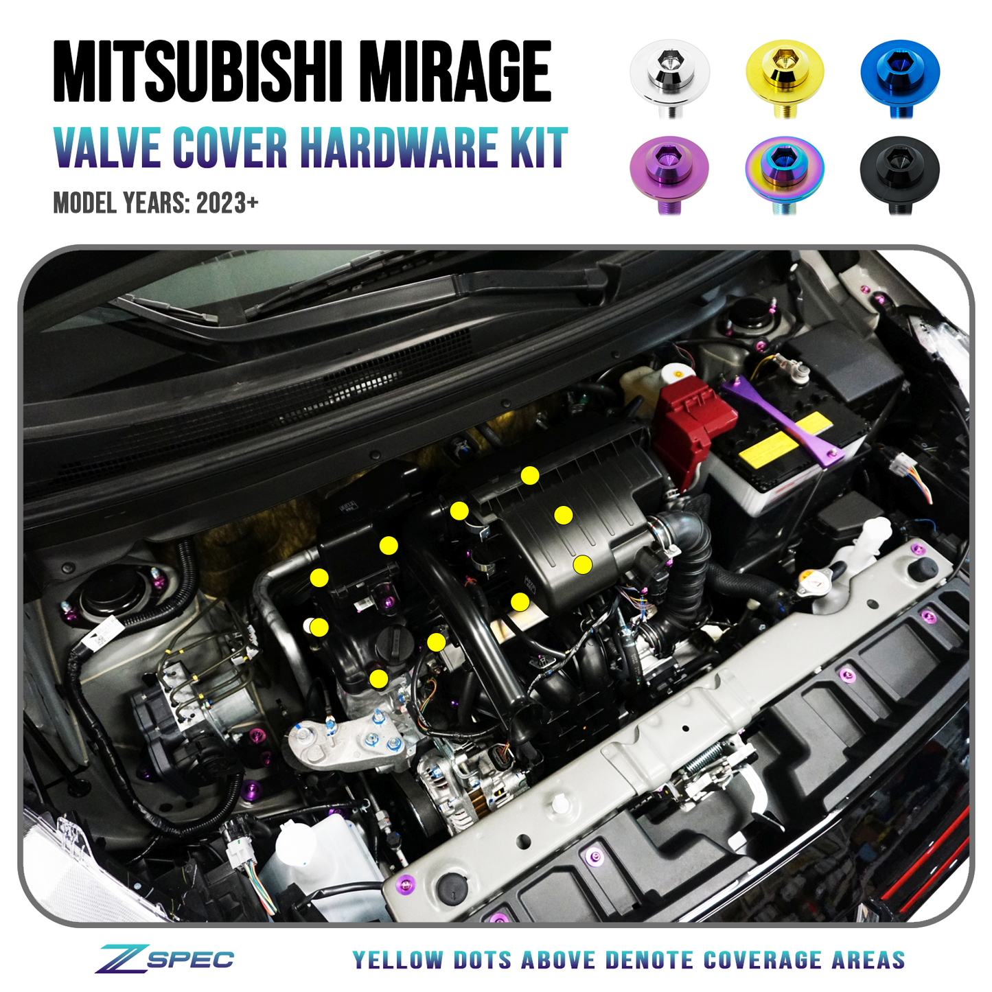 ZSPEC "Valve Covers" Dress Up Bolts® Fastener Kit for '23+ Mitsubishi Mirage, Titanium - Howling Moto