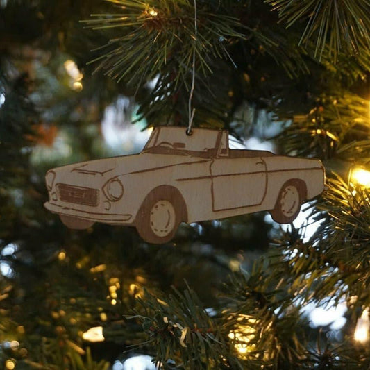 ZSPEC Laser-Engraved Birch Ornament, Style: Datsun Roadster (1600/2000), ~5-inch Wide - Howling Moto