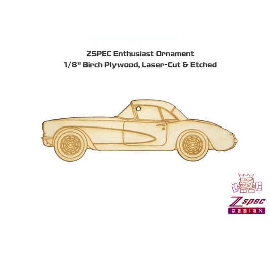 ZSPEC Laser-Engraved Wood Ornament, Style: Corvette C1, Birch, ~5" - Howling Moto