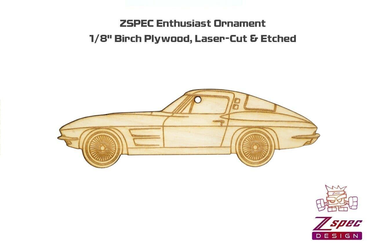 ZSPEC Laser-Engraved Wood Ornament, Style: Corvette C2, Birch, ~5" - Howling Moto