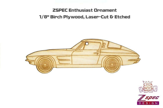 ZSPEC Laser-Engraved Wood Ornament, Style: Corvette C2, Birch, ~5" - Howling Moto