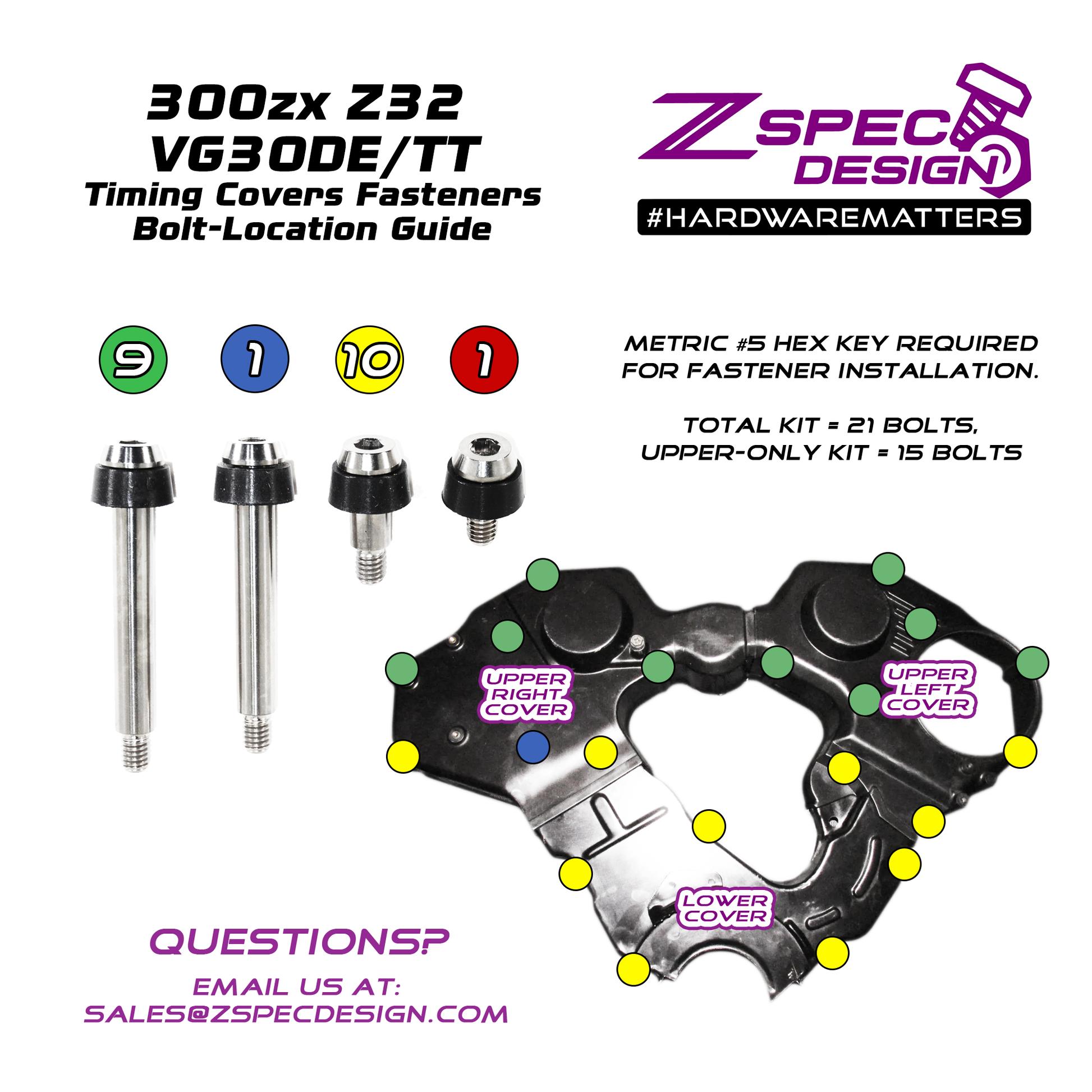 ZSPEC Shoulder-Bolt Timing Covers Fasteners, No Bushings, Nissan 300zx Z32, Titanium - Howling Moto