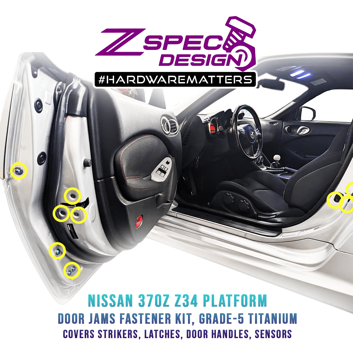 ZSPEC Dress Up Bolts® Fastener Kit, Door Jams Area for Nissan Z34 370z, Titanium - Howling Moto