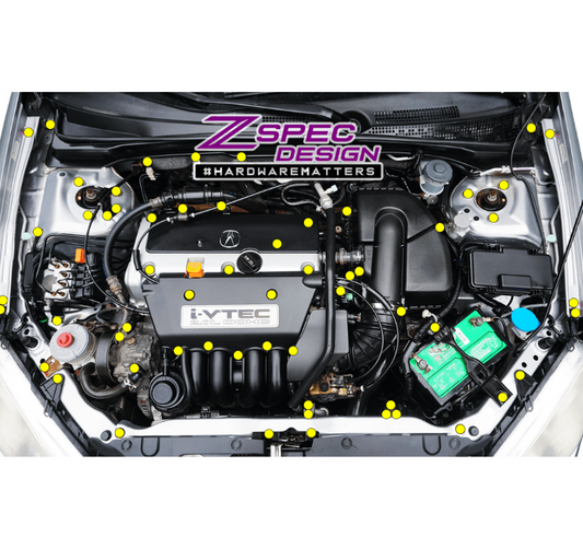 ZSPEC Stage-3 Dress Up Bolts® Fastener Kit for '01-07 Acura RSX 2.0L, Stainless & Billet - Howling Moto