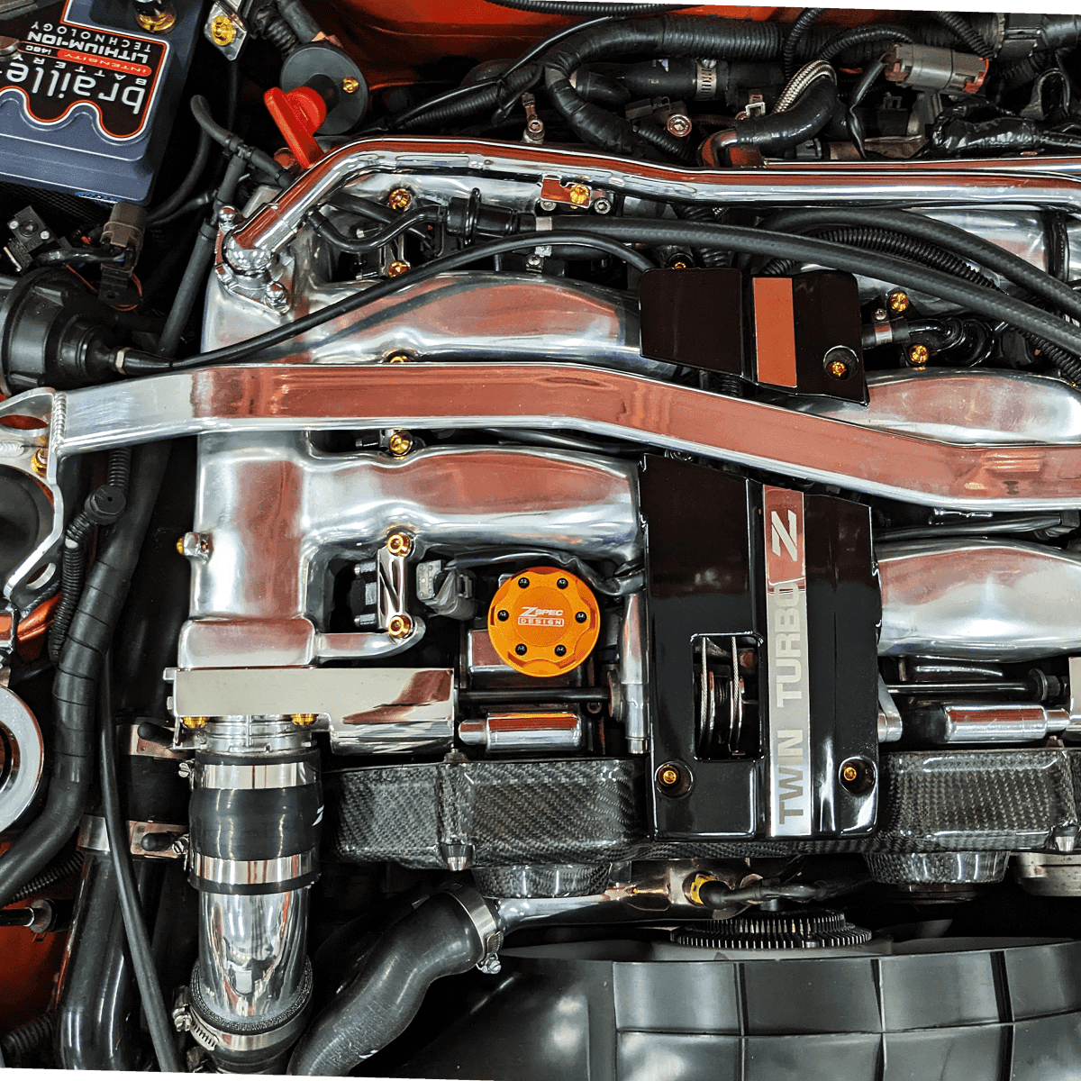 ZSPEC Billet Oil Filler Cap for Nissan/Infiniti/Datsun, Orange-Gold Cap w/Titanium Accents - Howling Moto