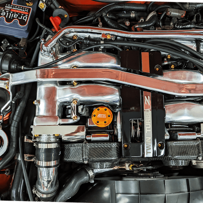 ZSPEC Billet Oil Filler Cap for Nissan/Infiniti/Datsun, Orange-Gold Cap w/Titanium Accents - Howling Moto