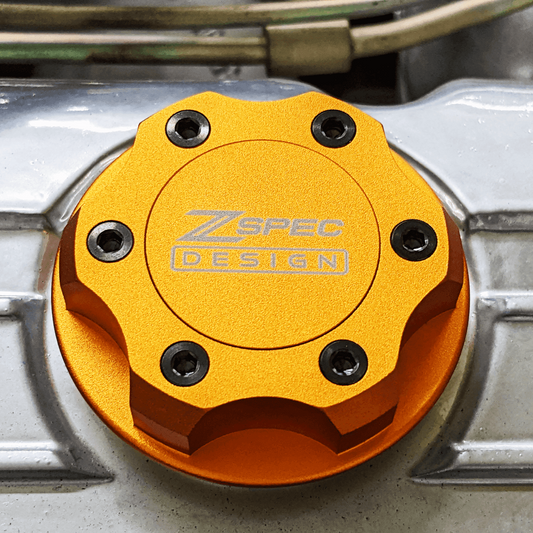 ZSPEC Billet Oil Filler Cap for Nissan/Infiniti/Datsun, Orange-Gold Cap w/Titanium Accents - Howling Moto