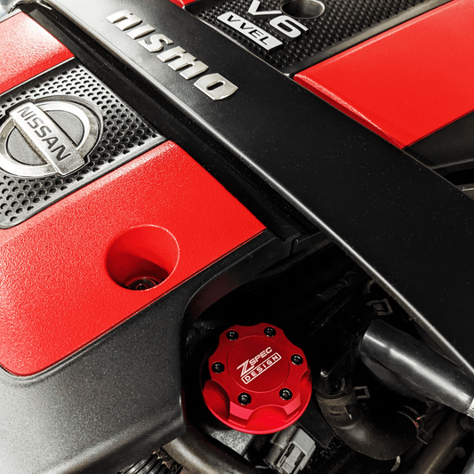 ZSPEC Billet Oil Filler Cap for Nissan/Infiniti/Datsun, Red Cap w/ Titanium Accents - Howling Moto