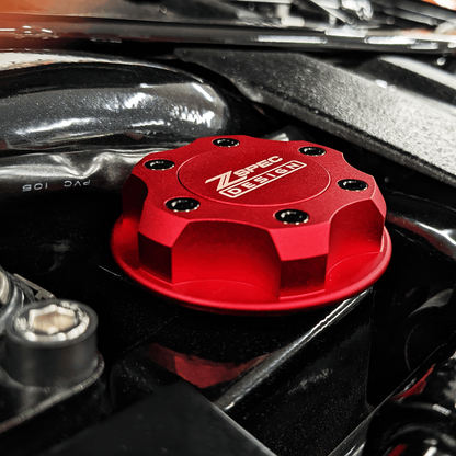 ZSPEC Billet Oil Filler Cap for Nissan/Infiniti/Datsun, Red Cap w/ Titanium Accents - Howling Moto