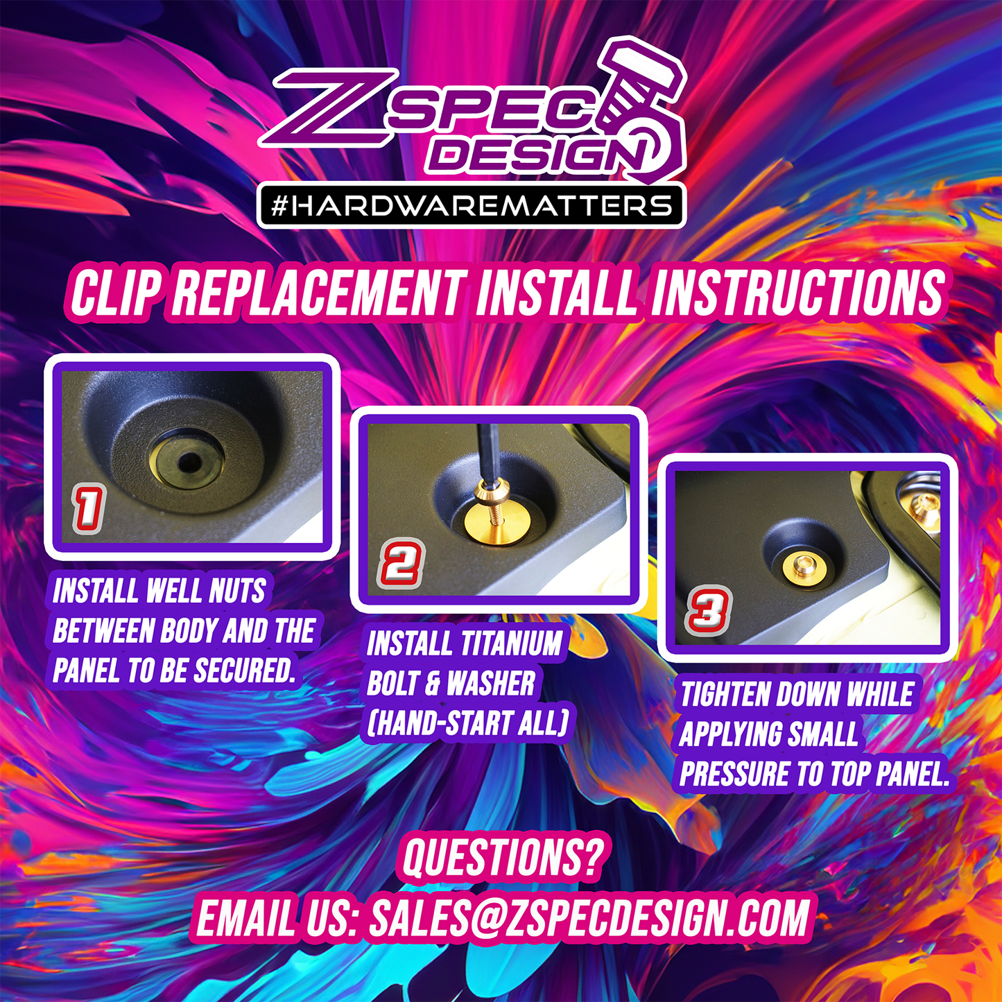 ZSPEC Plastic-Clips Replacements for Z1 Motorsports '23+ Nissan Z RZ34 Radiator Guide, Titanium - Howling Moto